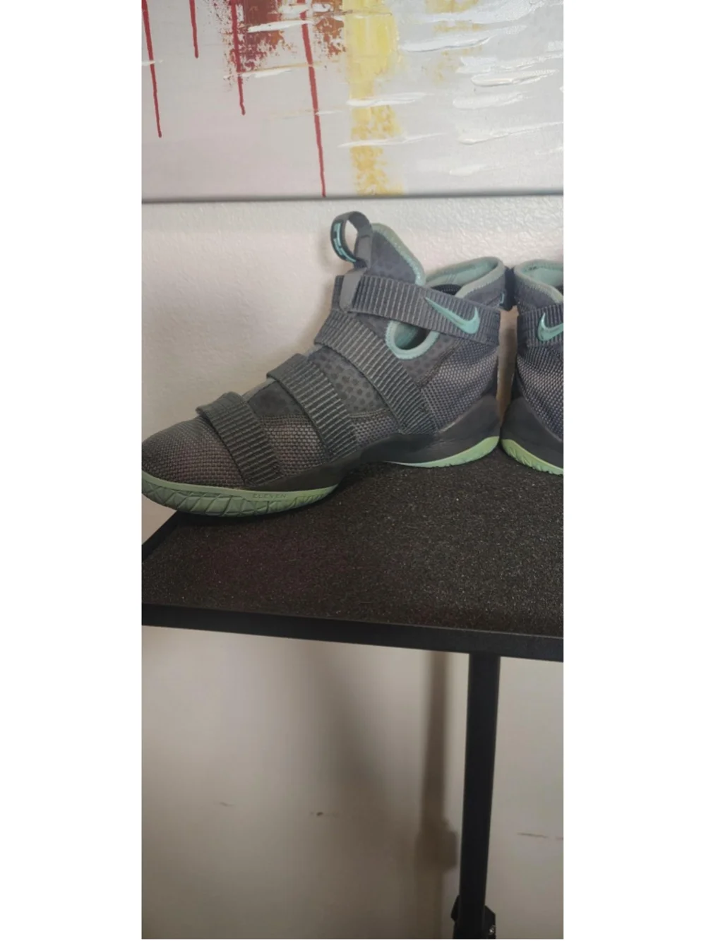 Nike LeBron Soldier 11 Shoes Youth Size 7Y Gray Mint Strap Basketball Sneakers